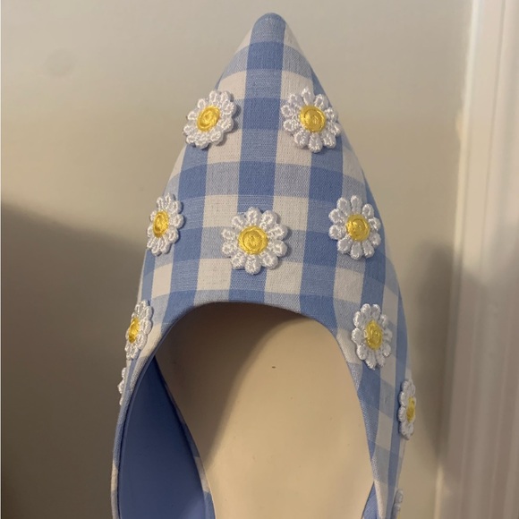 Dolce Vita x For Love & Lemons Lilou Blue White Gingham Daisy Floral Mules - Picture 3 of 4